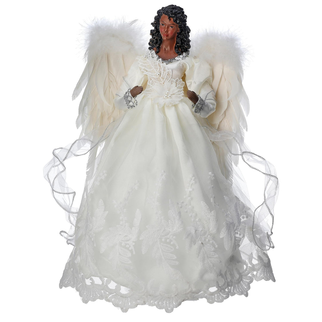 16" Fabric with Lace Black Angel Tree Topper Beige Polyester - Diamond Home USA