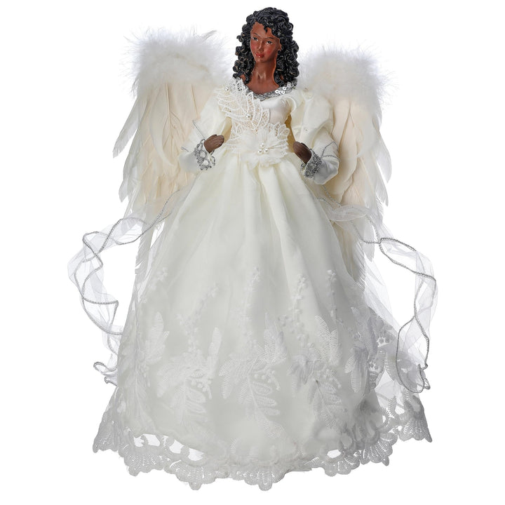 16" Fabric with Lace Black Angel Tree Topper Beige Polyester - Diamond Home USA