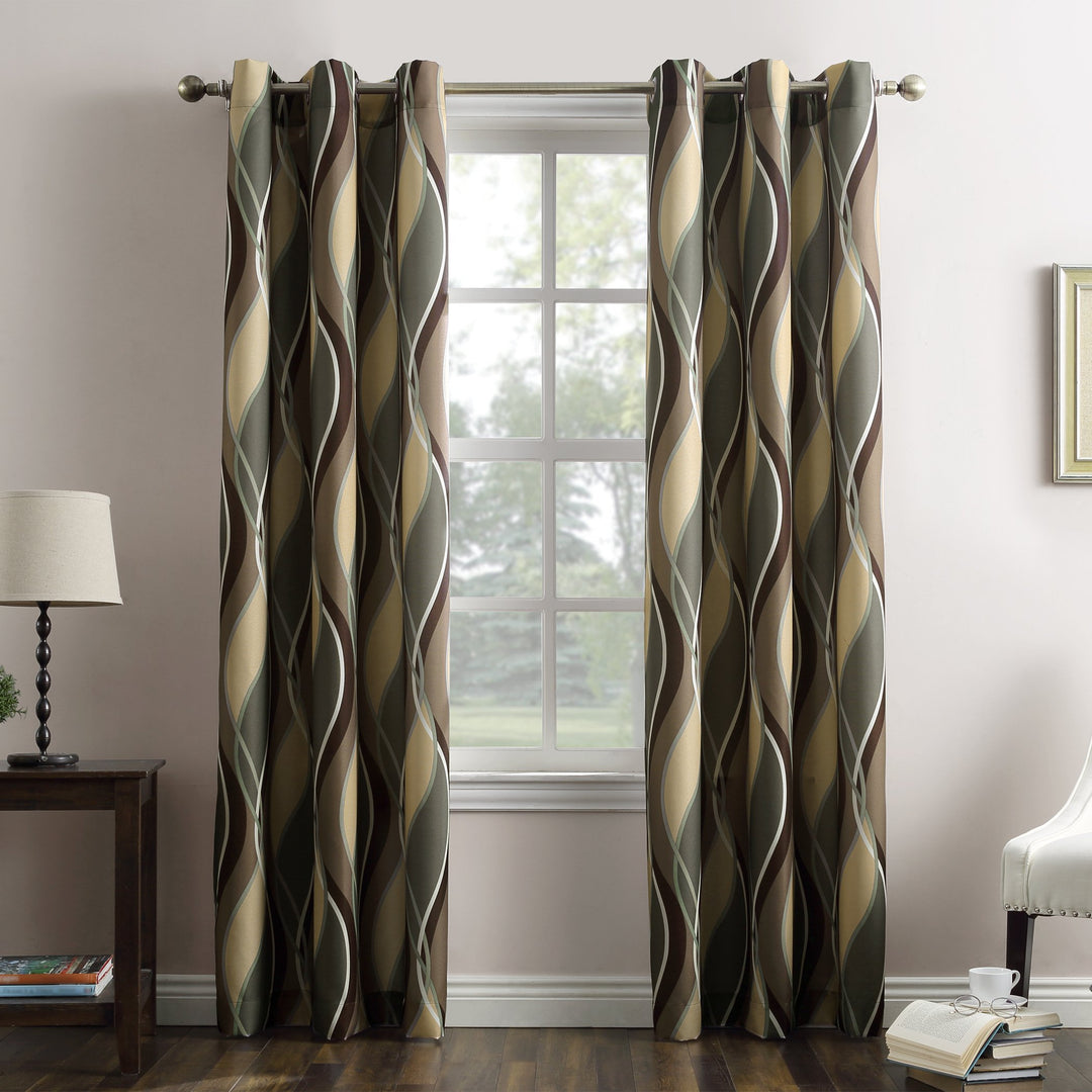 No. 918 Intersect Ogee Print Semi-Sheer Grommet Curtain Panel 48" w x 84" l - Spruce