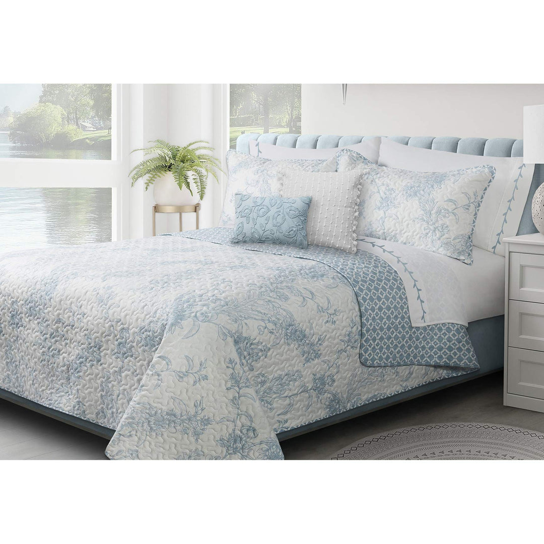 Quilt 3pc Set K Transitions Dream Blue Motif Casual Microfiber 3 Piece - Diamond Home USA