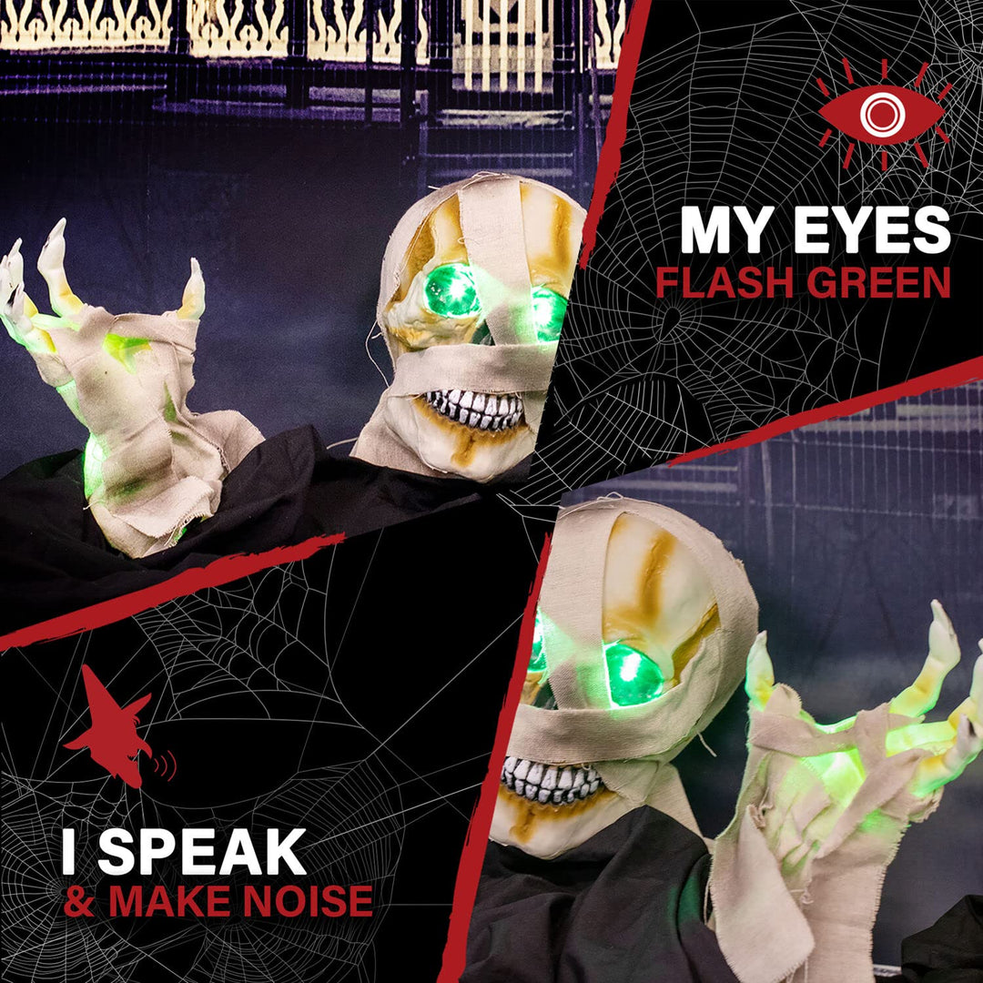 Haunted Hill Farm 10-in. Duane The Dead Talking Mummy Groundbreaker with - Diamond Home USA