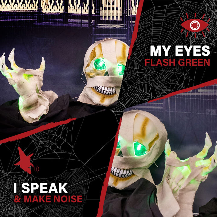 Haunted Hill Farm 10-in. Duane The Dead Talking Mummy Groundbreaker with - Diamond Home USA