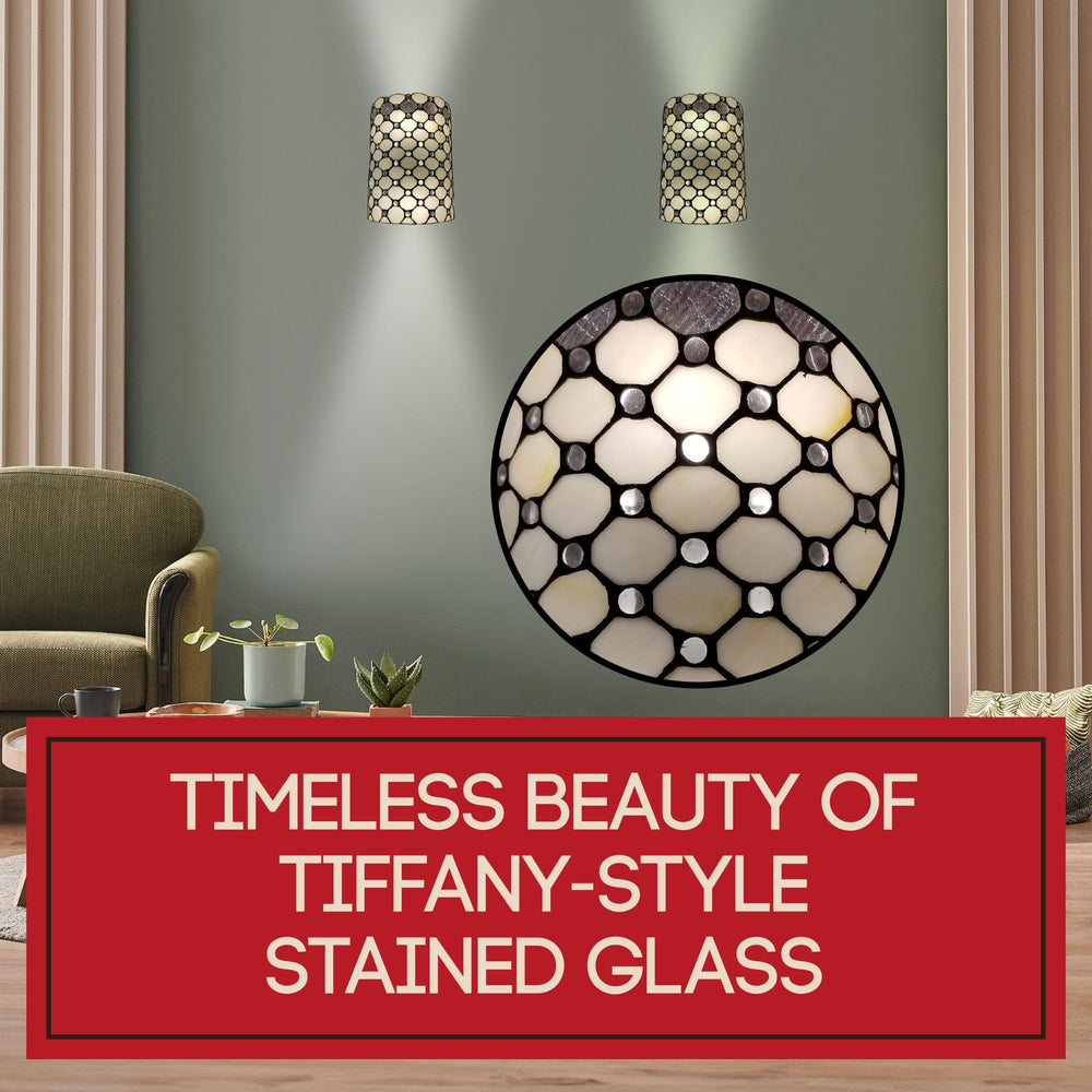 Tiffany Style Wall Lamp White Jeweled 2 Light Stained Glass Vintage Antique - Diamond Home USA