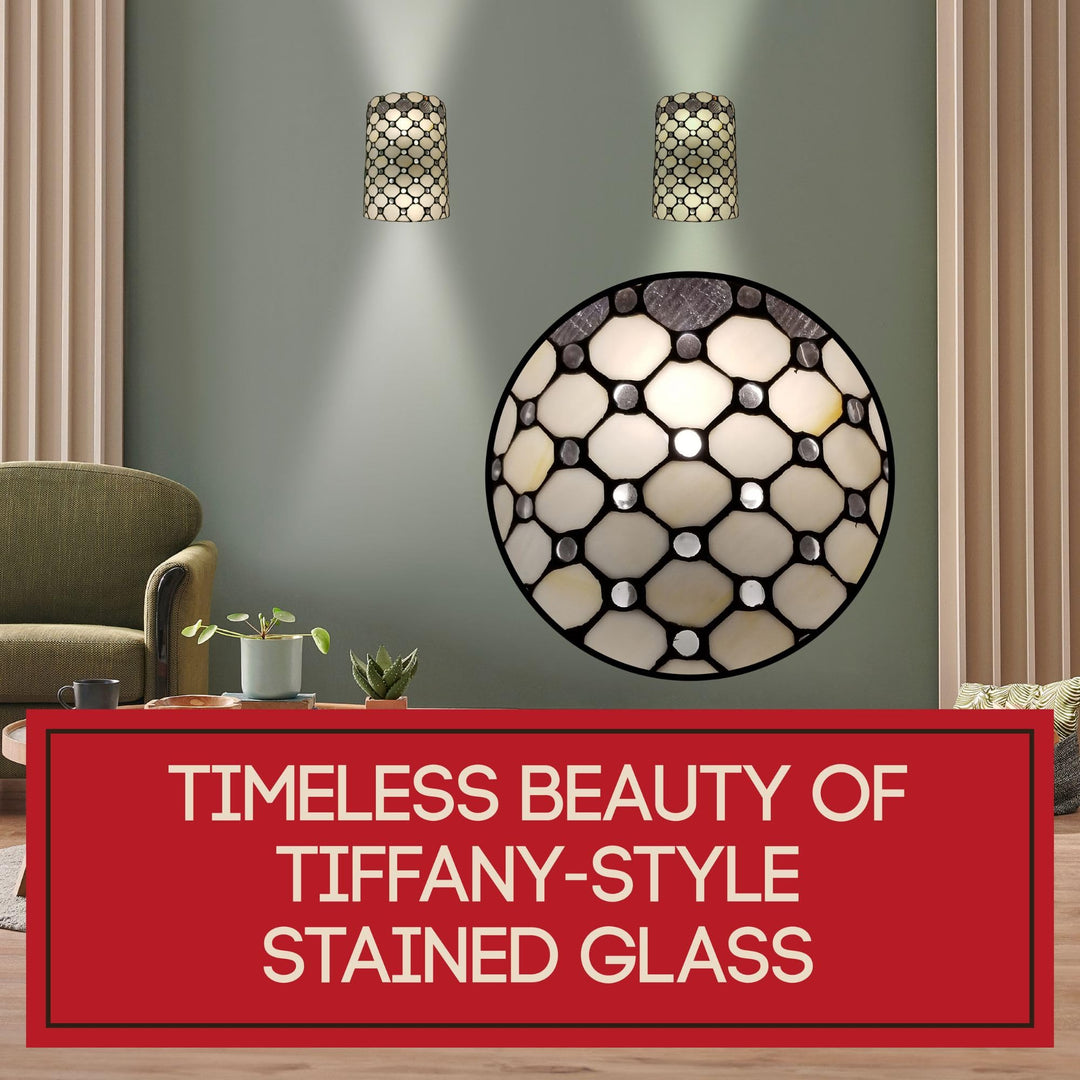 Tiffany Style Wall Lamp White Jeweled 2 Light Stained Glass Vintage Antique - Diamond Home USA