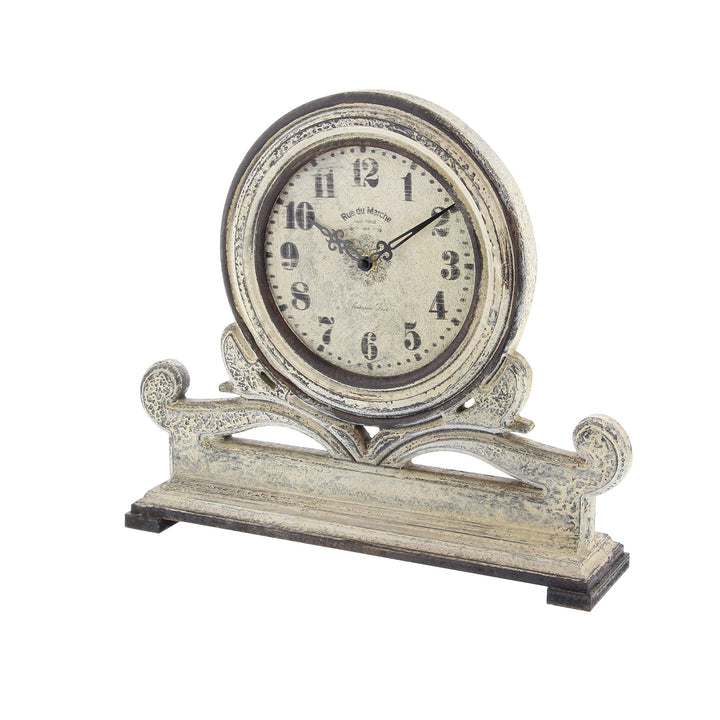 16"x15" Antique Mahogany Mantle Clock Indoor Use Grey Distressed White Finish - Diamond Home USA
