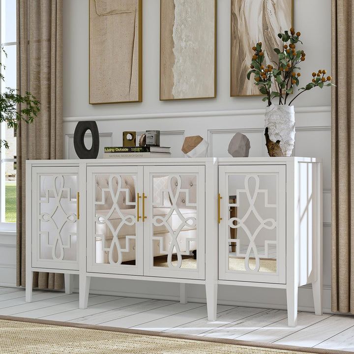 Media Console Cabinet Mirrored Door Design Buffet/Sideboard Accent 62.9" w White - Diamond Home USA