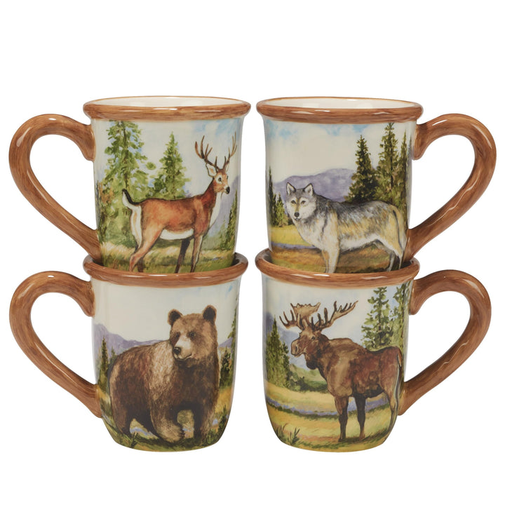 Mountain 16pc Dinnerware Set Service For 4 Brown Green Multi Color Animal