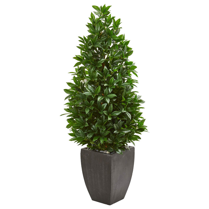 Nearly Natural 56in. Bay Leaf Cone Topiary Artificial Tree UV Resistant in Black