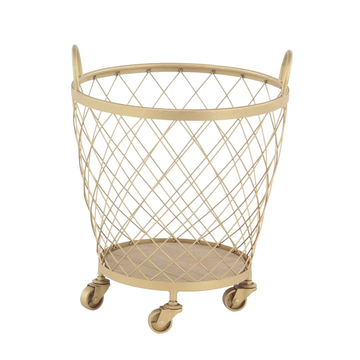 Set of 2 Modern Diamond-Weave Round Iron Baskets with Wheels Gold - Diamond Home USA