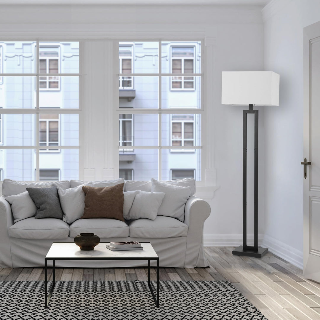 Globe Electric 67046 D'Alessio 58" Floor Lamp Matte Black White Linen Shade - Diamond Home USA