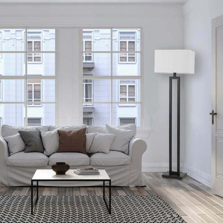 Globe Electric 67046 D'Alessio 58" Floor Lamp Matte Black White Linen Shade - Diamond Home USA