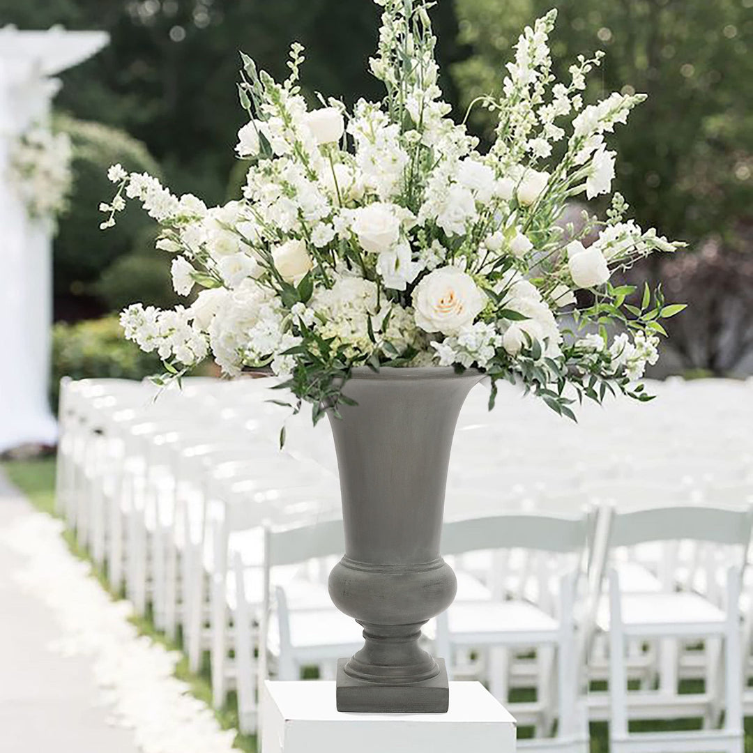 Winchoice Inc. 22.75" H Fluted Top Slender Handcrafted MgO Urn Planter Indoor Black - Diamond Home USA