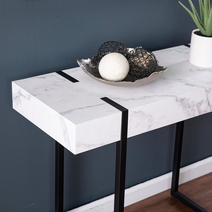 Modern Marble Console Table Black White Contemporary Rectangle ron MDF Glossy - Diamond Home USA