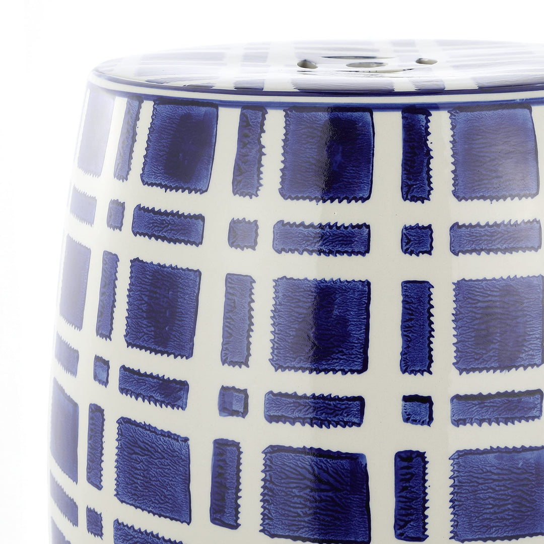 Ceramic Garden Stool Blue White Modern Contemporary Glossy - Diamond Home USA