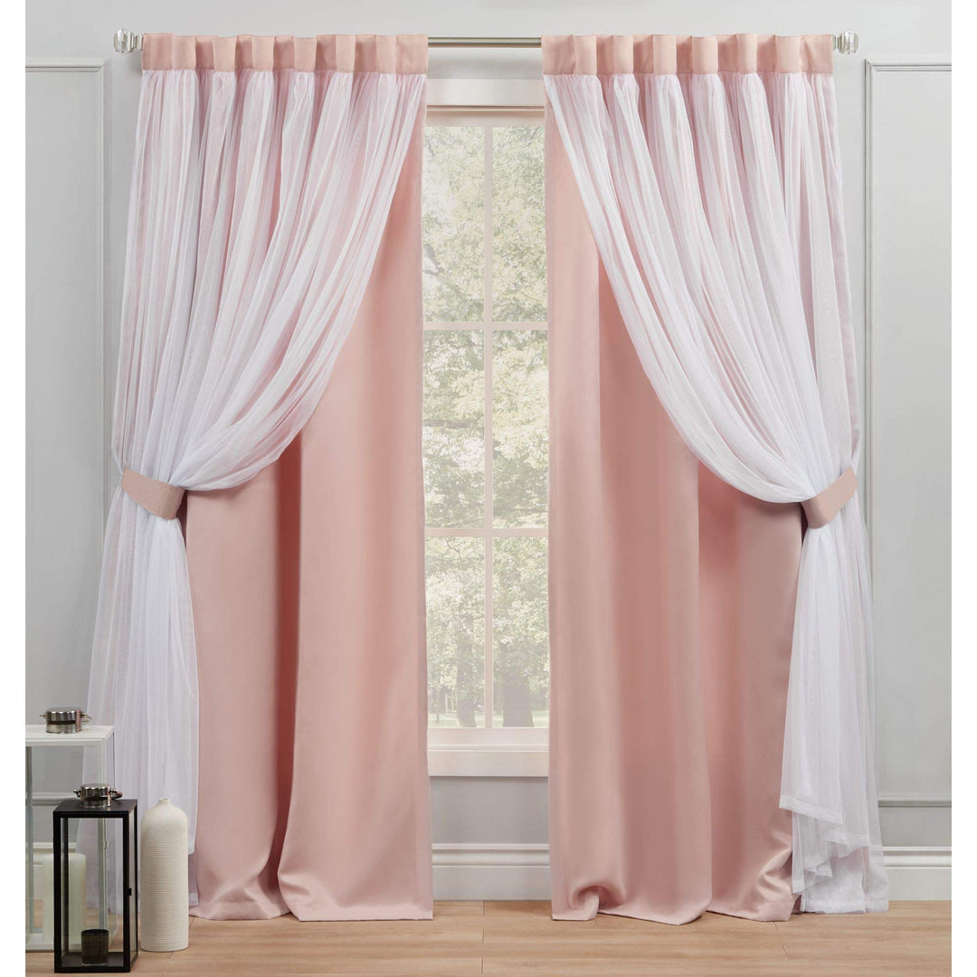 Exclusive Home Catarina Layered Solid Room Darkening Blackout and Sheer Hidden 52x84 - Rose Blush