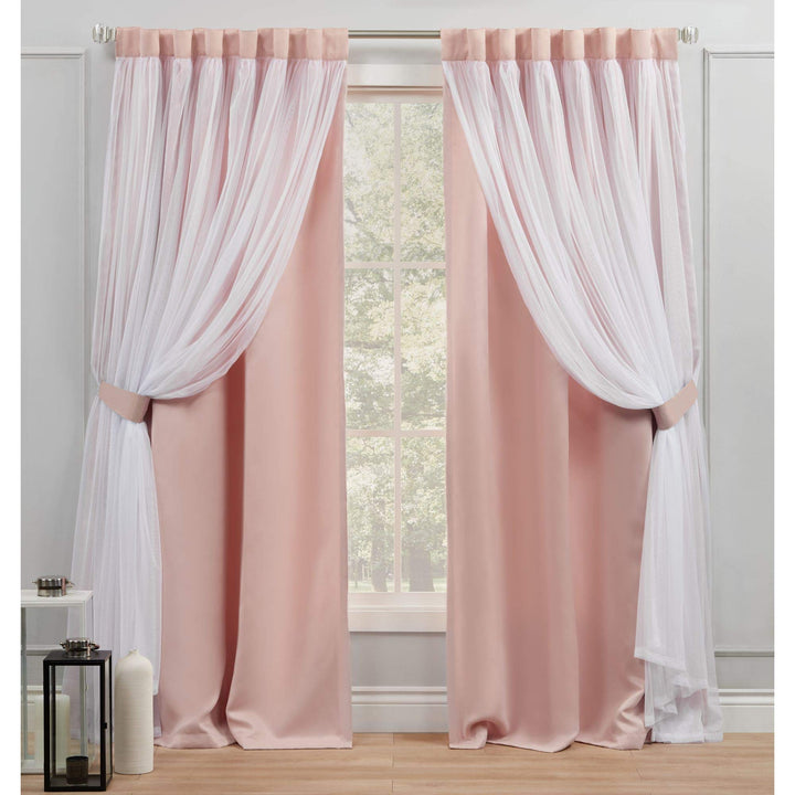 Exclusive Home Catarina Layered Solid Room Darkening Blackout and Sheer Hidden 52x84 - Rose Blush