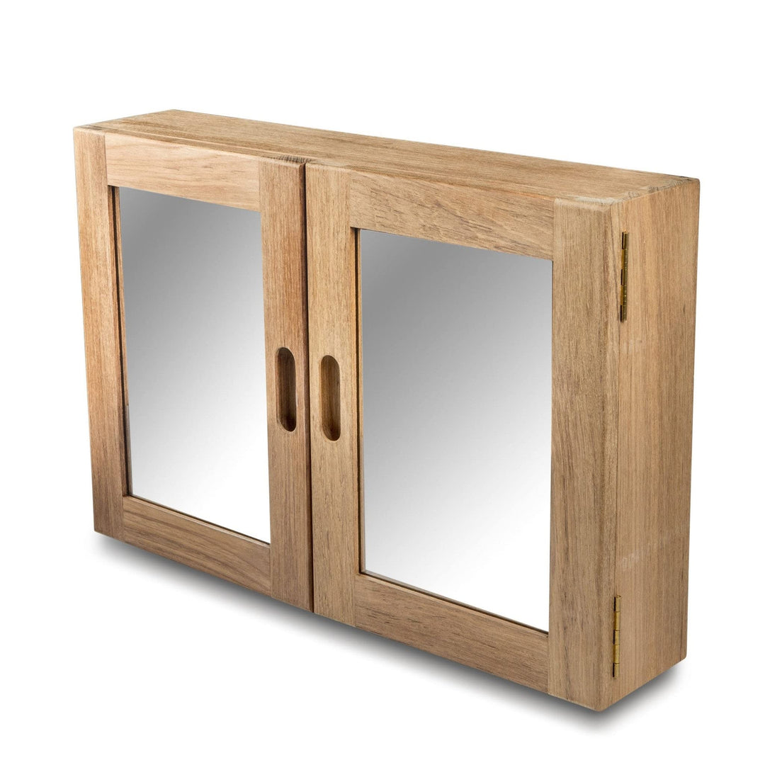 Traditional Solid Teak Double Door Mirrored Medicine Cabinet 15" X 22.50"