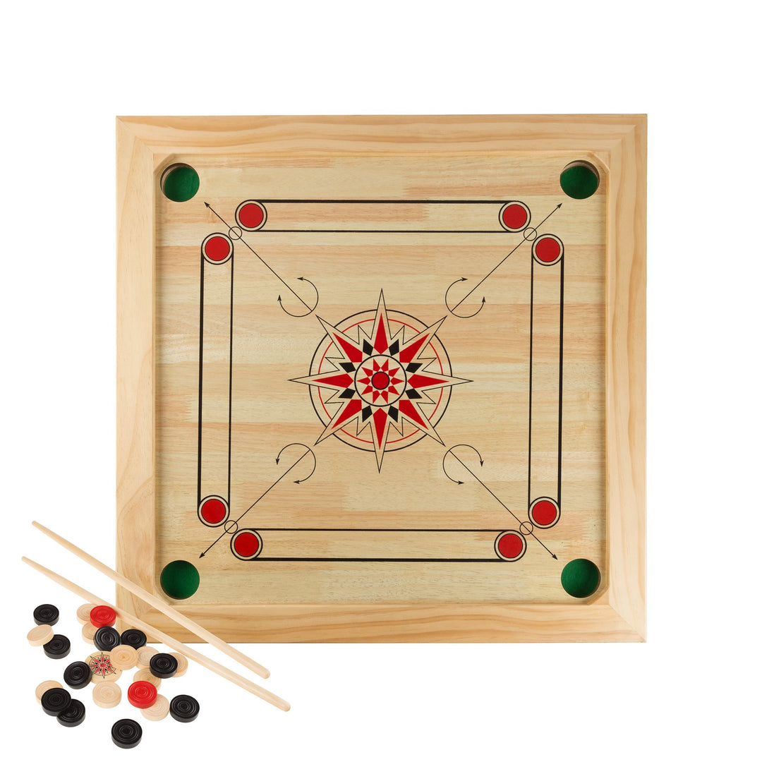 Hey! Play! Carrom oard Game - Wooden Strike and Pocket Game Set with Group of
