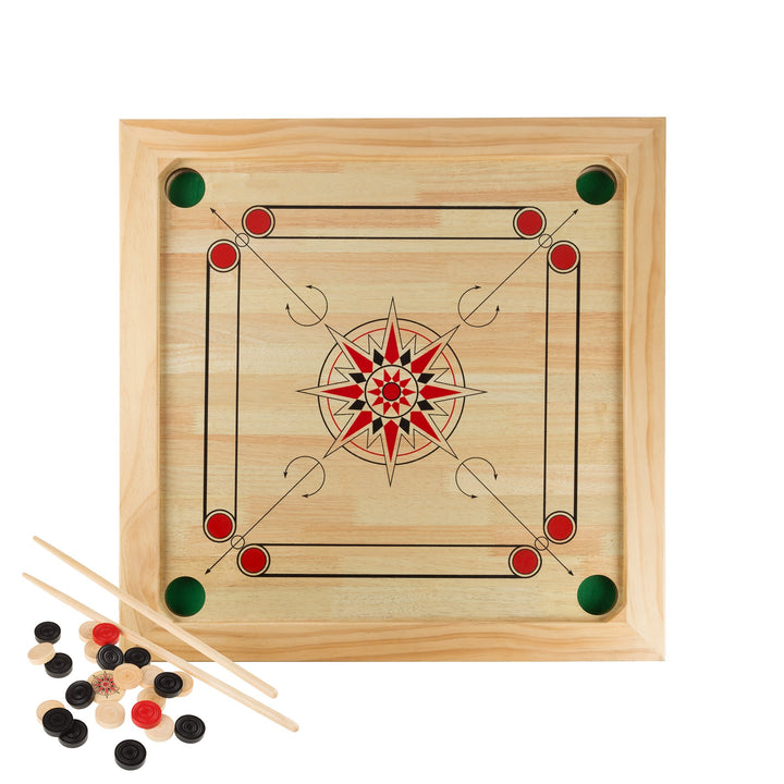 Hey! Play! Carrom oard Game - Wooden Strike and Pocket Game Set with Group of
