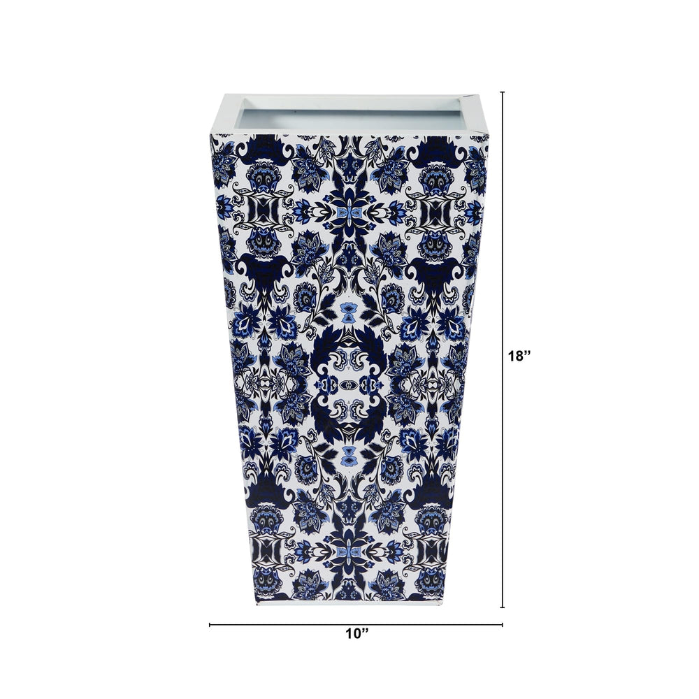 18" Oriental Blue and White Classic Metal Planter Traditional Distressed - Diamond Home USA