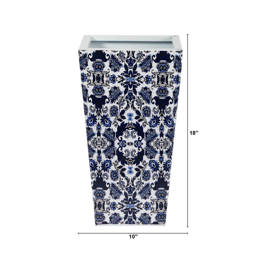 18" Oriental Blue and White Classic Metal Planter Traditional Distressed - Diamond Home USA