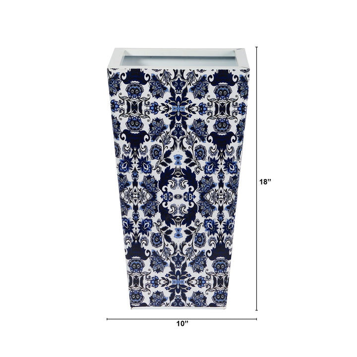 18" Oriental Blue and White Classic Metal Planter Traditional Distressed - Diamond Home USA
