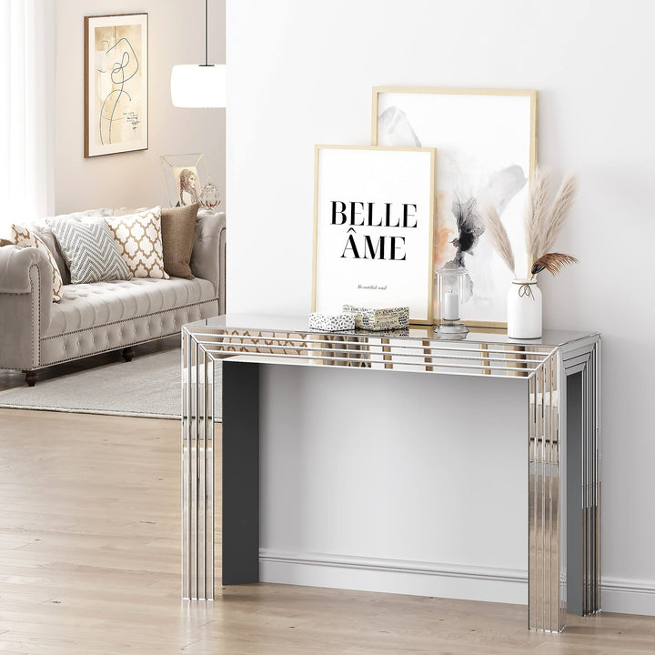 Mirrored Console Table Silver Entryway Clear Glam Contemporary Rectangular Glass - Diamond Home USA
