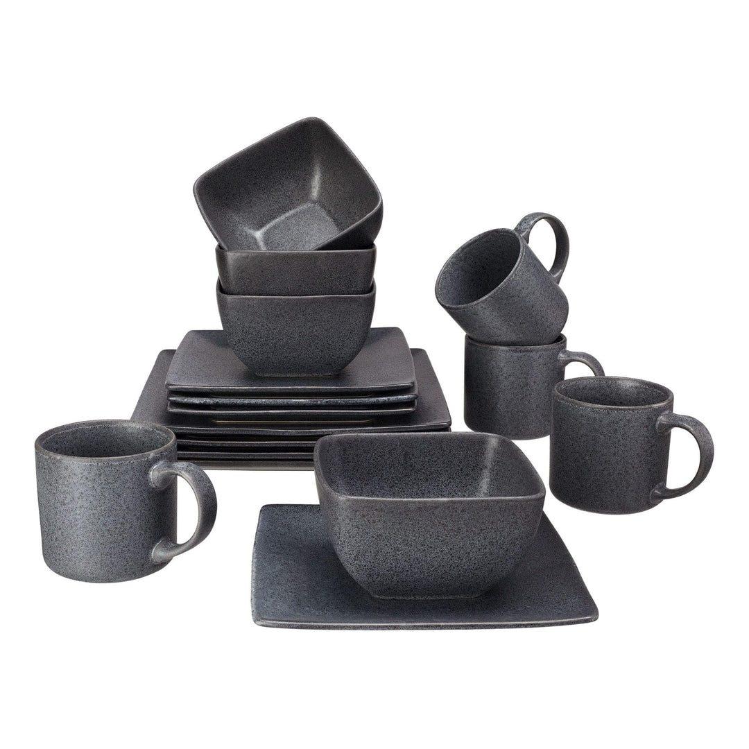 Square-shaped 16-piece Stoneware Dinnerware Set Grey Solid Modern Contemporary - Diamond Home USA