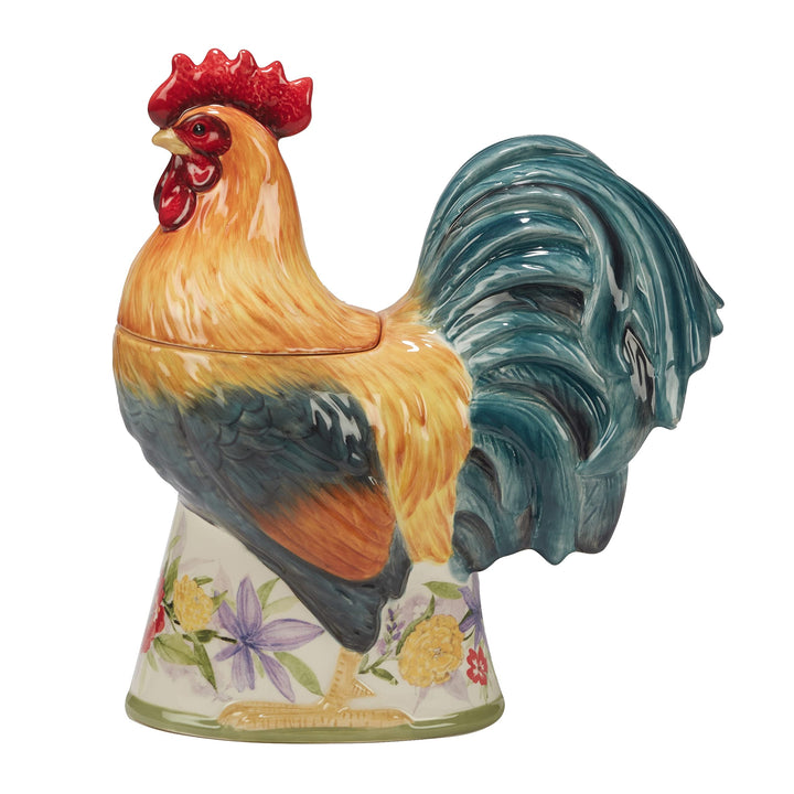 Floral Rooster 3-d Cookie Jar 66oz Multi Color Ceramic