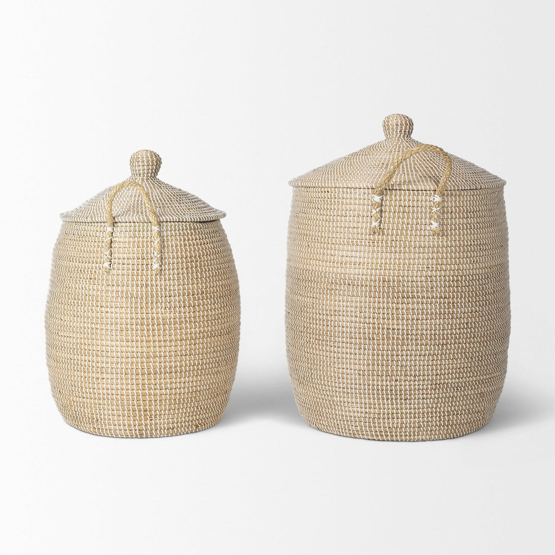Set of 2 Seagrass Floor Baskets W/Lids and dles 20.9l X 20.9w 29.9h Beige - Diamond Home USA