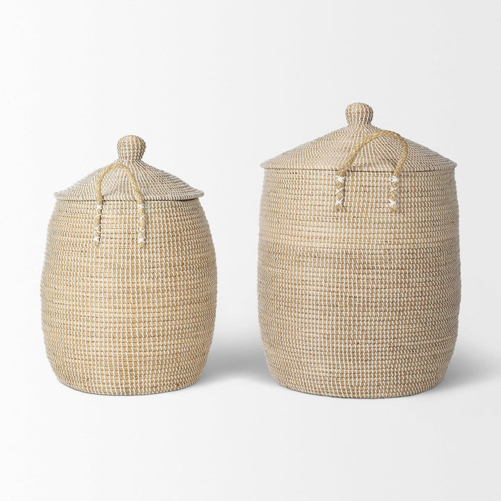 Set of 2 Seagrass Floor Baskets W/Lids and dles 20.9l X 20.9w 29.9h Beige - Diamond Home USA