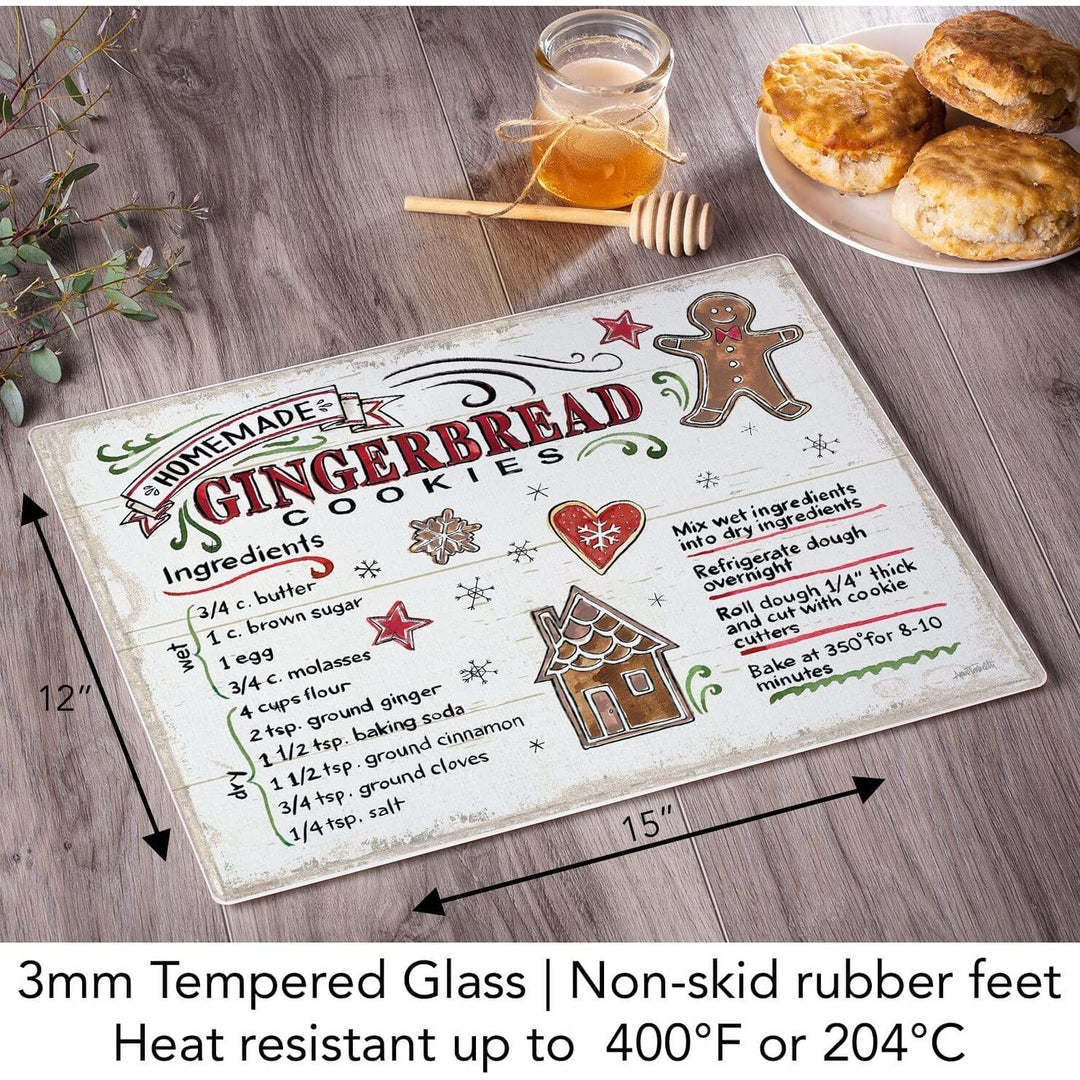 Holiday Treats Decorative 3mm Heat Tempered Glass Cutting Board 15" X 12" Made - Diamond Home USA