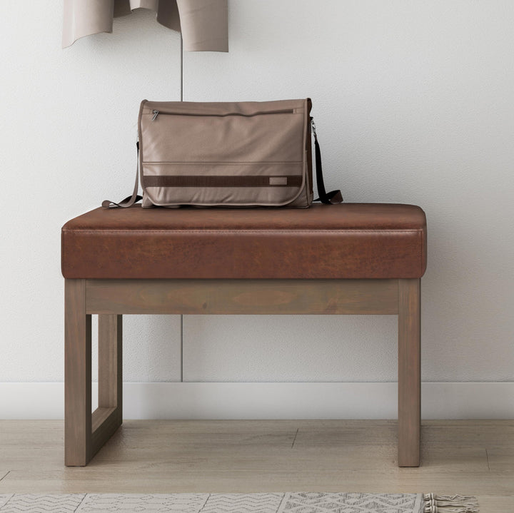 SIMPLIHOME Milltown 27 Inch Wide Contemporary Rectangle Footstool Ottoman Distressed