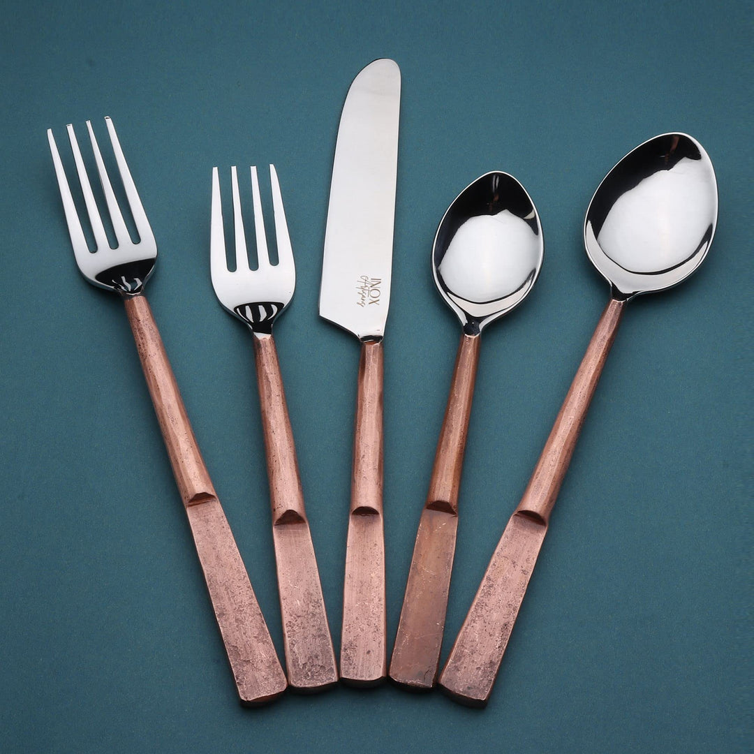 INOX Artisans Celia Copper Antique 20 Piece Flatware Set - Diamond Home USA