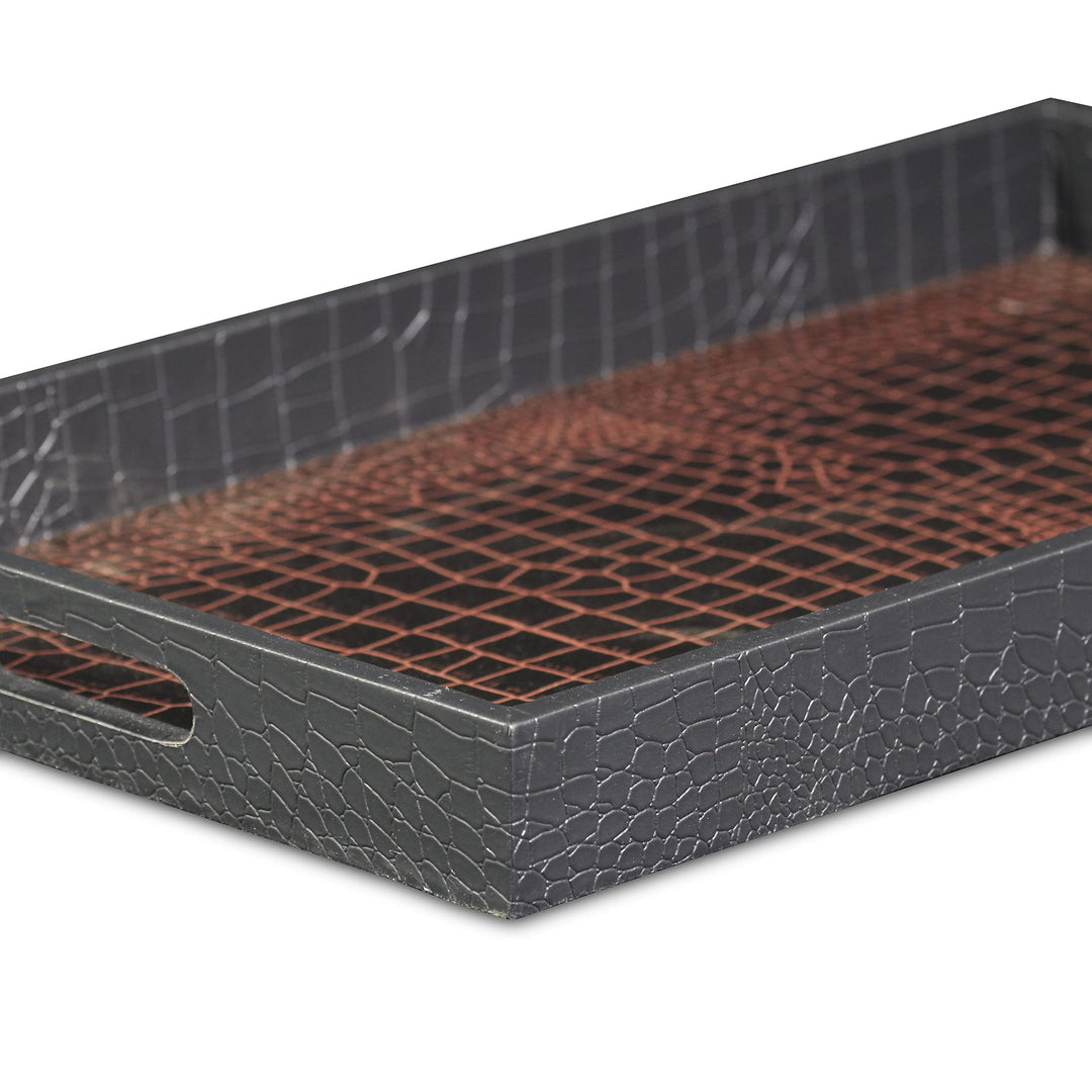 Brown Fake Vinyl Tray Farmhouse Rectangle Wood 1 Piece - Diamond Home USA