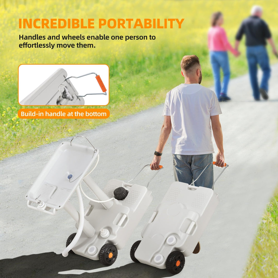 Portable Sink Camping 30l with Rolling heels Hand ashing Station Sewage Tank - Diamond Home USA