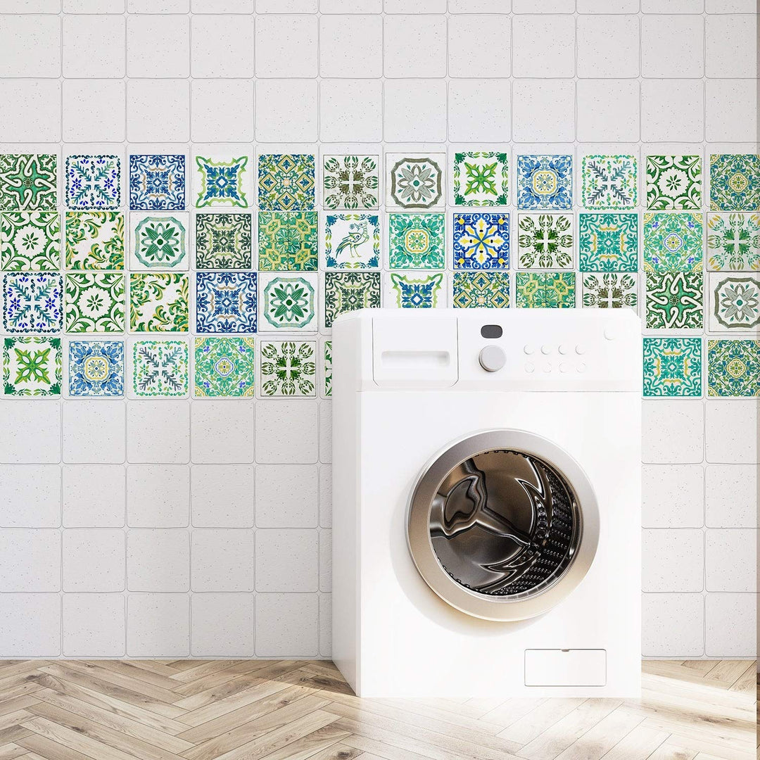Turkish Green Tile Stickers Peel and Stick Wall Sticker Decal 24pcs 4" - Diamond Home USA