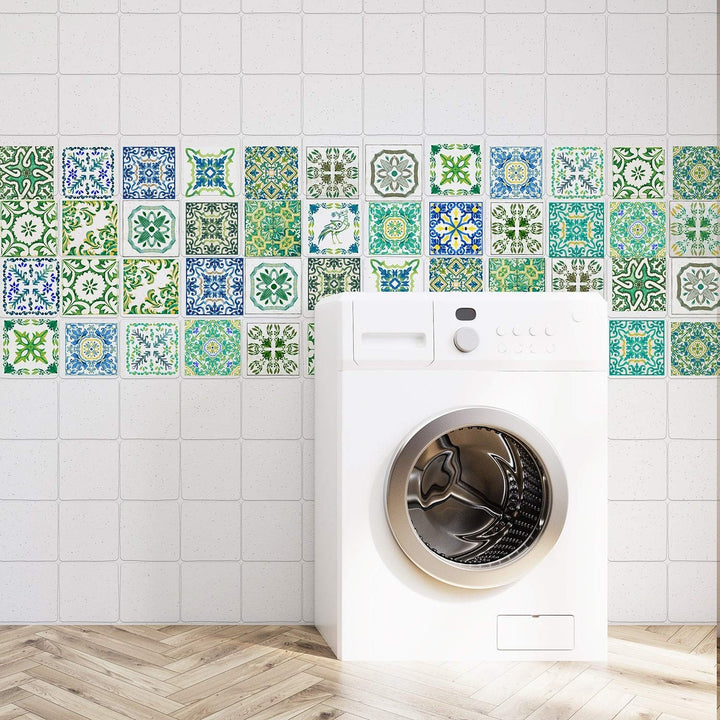 Turkish Green Tile Stickers Peel and Stick Wall Sticker Decal 24pcs 4" - Diamond Home USA