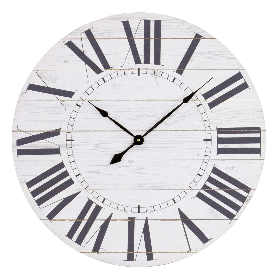 French Country all Clock with Shiplap Face hite Farmhouse Transitional Round - Diamond Home USA