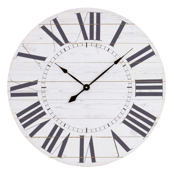 French Country all Clock with Shiplap Face hite Farmhouse Transitional Round - Diamond Home USA