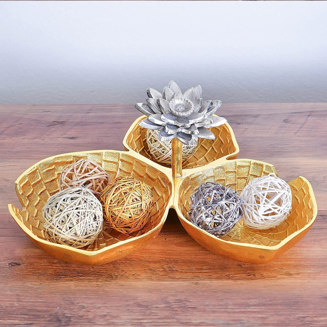 Inspired Gold Decorative Bowl With ilver Lotus Flower Three ectional Elegant - Diamond Home USA
