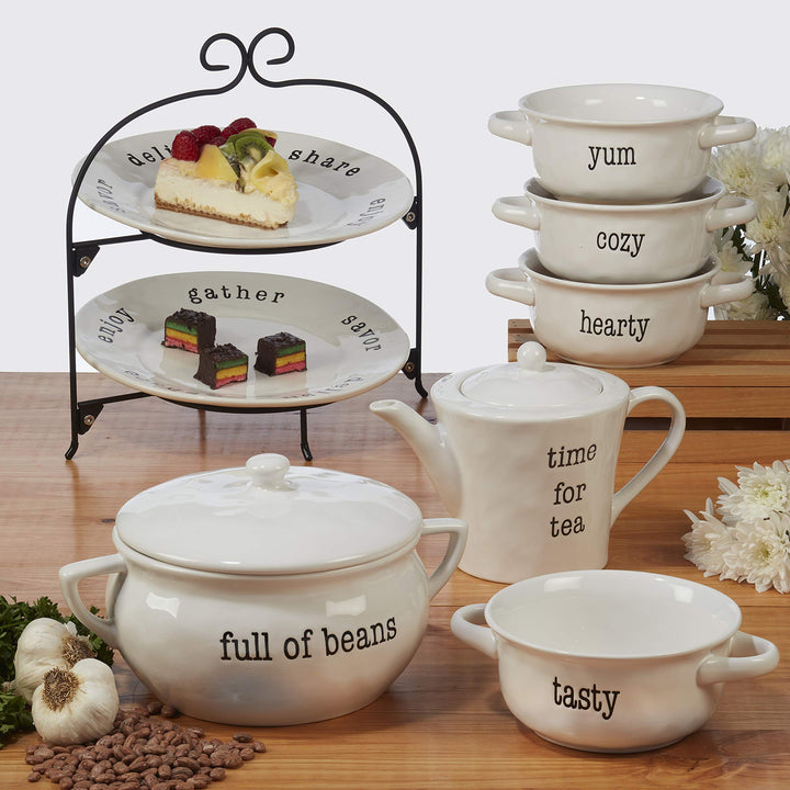 Certified International Just Words 84 oz. Bean Pot 3.5 quarts Multicolor - Diamond Home USA