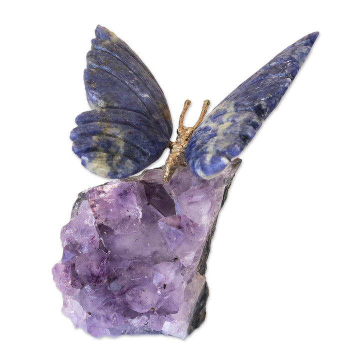 Amethyst Sculpture 'Blue Butterfly' Brown Wood Antique Waterproof