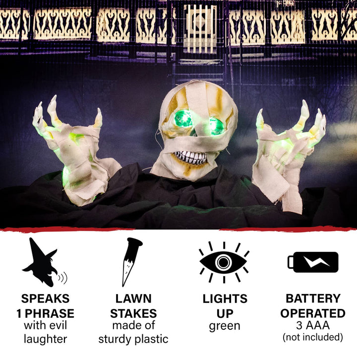 Haunted Hill Farm 10-in. Duane The Dead Talking Mummy Groundbreaker with - Diamond Home USA