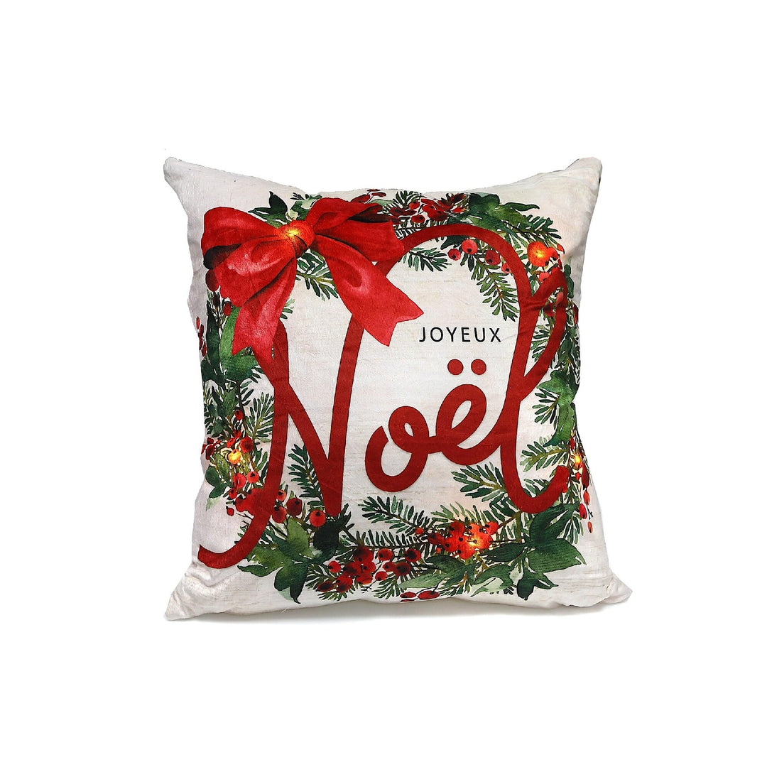 Christmas Led Velvet Cushion Noel Wreath 18x18 Set of 2 Multi Color Polyester