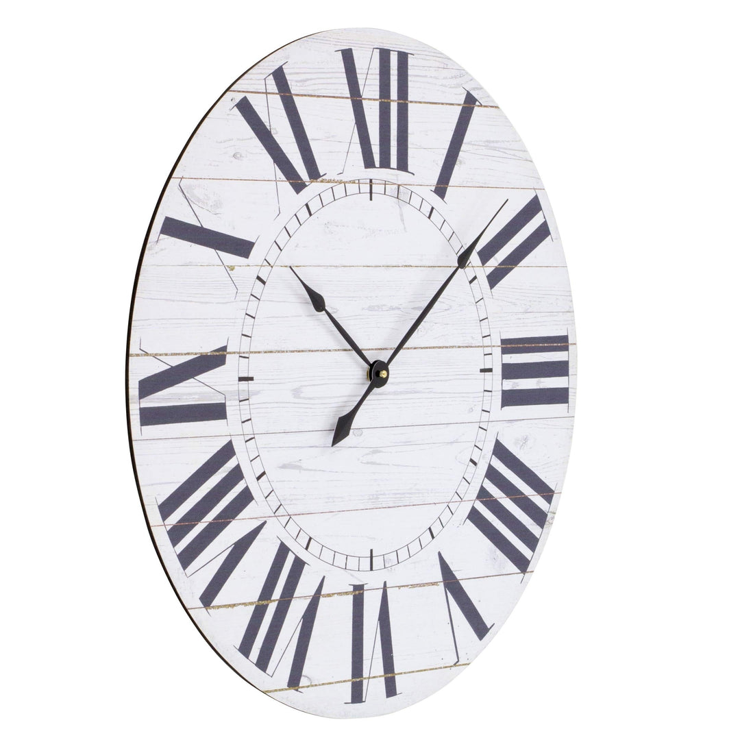 French Country all Clock with Shiplap Face hite Farmhouse Transitional Round - Diamond Home USA