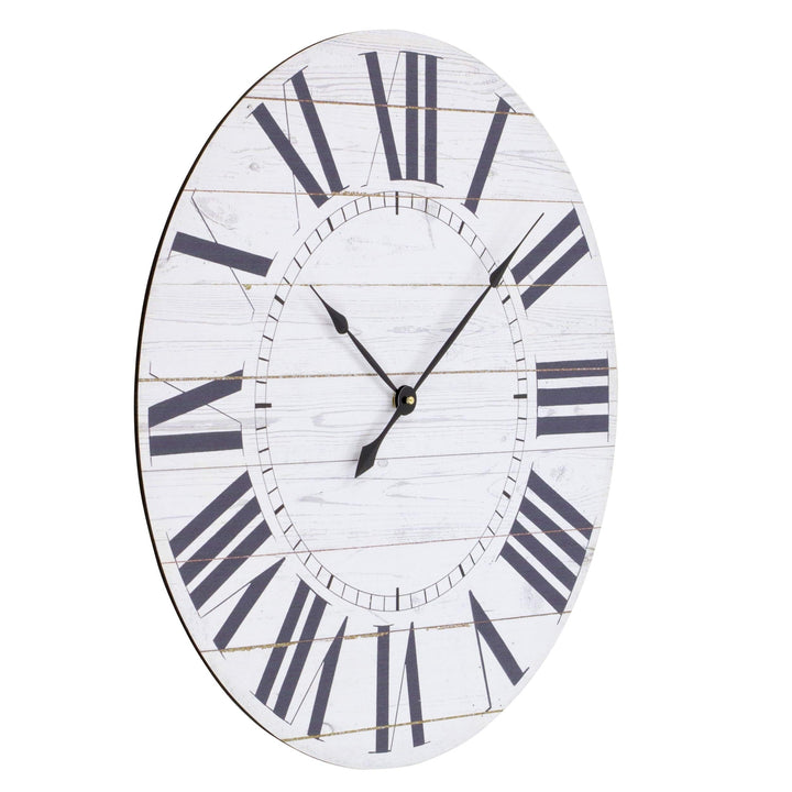 French Country all Clock with Shiplap Face hite Farmhouse Transitional Round - Diamond Home USA