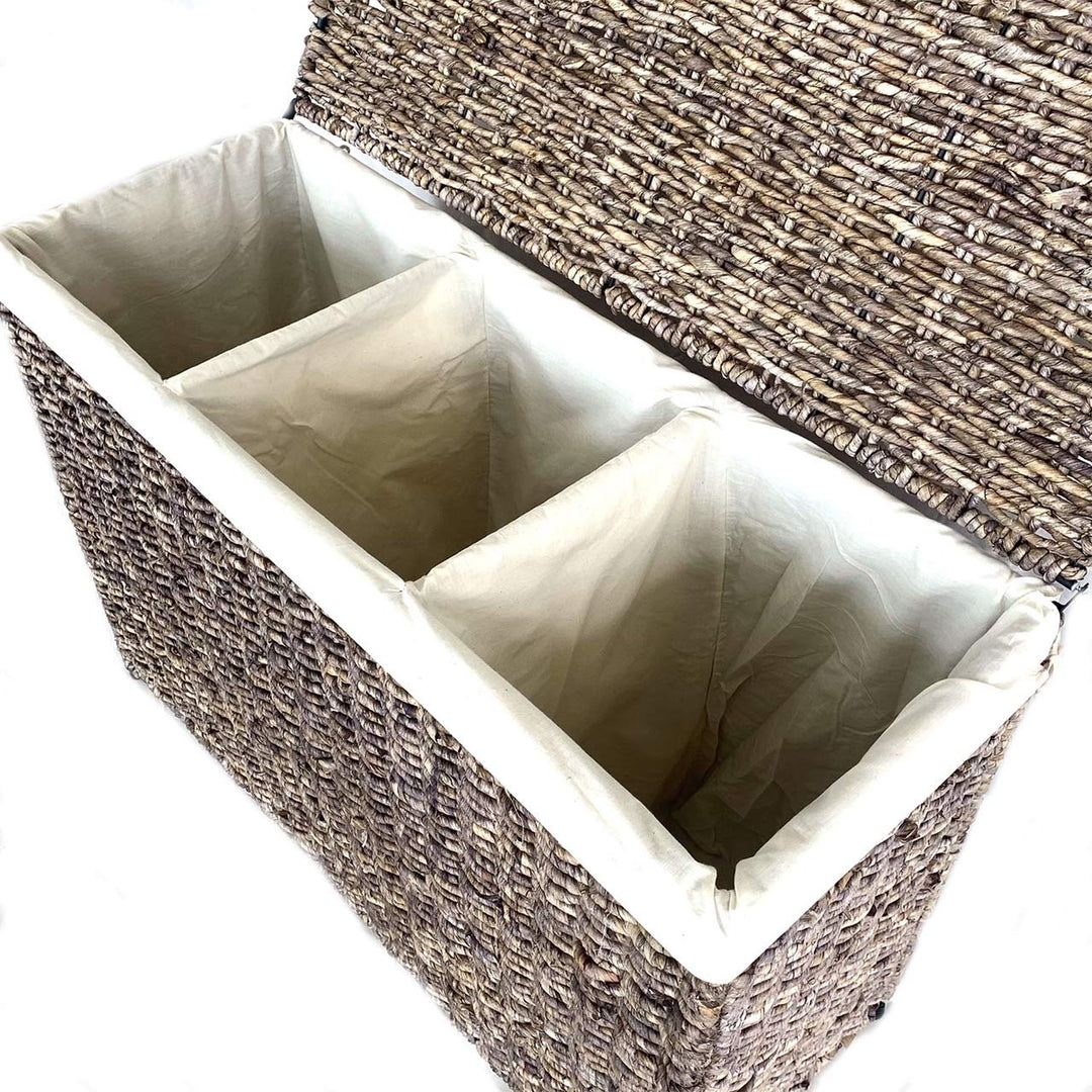 America Basket Woven Maize 3-Section Lined Hamper - Diamond Home USA