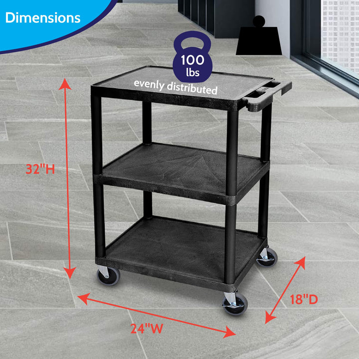 LUXOR STC222-B 3-Shelf Utility Cart Black - Diamond Home USA