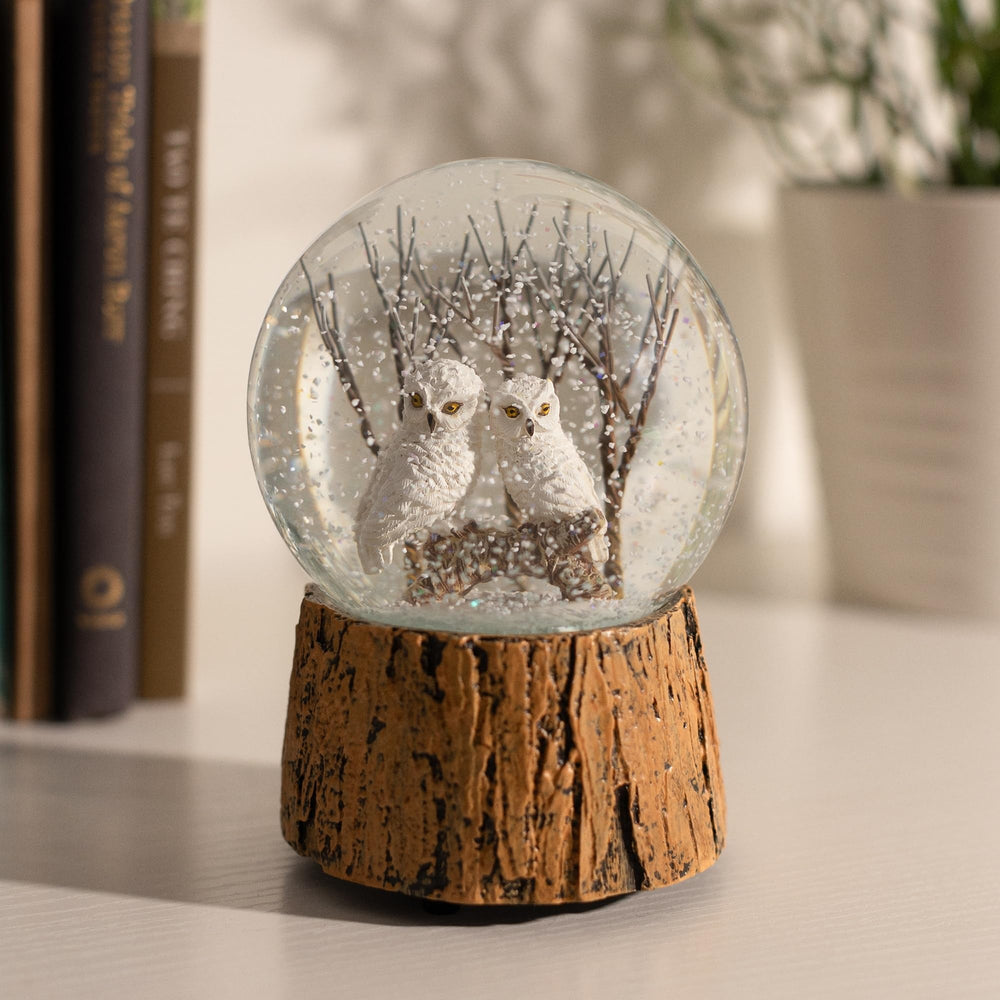 Harkness Snowy Owls Decorative Snow Globe with Wind Up Music Box Multi Color - Diamond Home USA